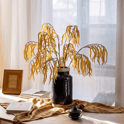Artificial Amaranth Stem 23.6-inch tall in black ceramic vase on RusticReach table, books on Tampa Home & Garden Store