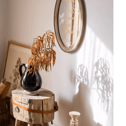 Artificial Amaranth Stem 23.6in tall RusticReach in black ceramic vase on a wood stump on Tampa Home & Garden Store