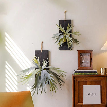 Artificial Antler Fern on Solid Wood Base RusticReach two wall plaques with pale fronds on Tampa Home & Garden Store