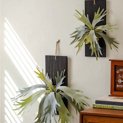 Artificial Antler Fern on Solid Wood Base by RusticReach; two boards with pale green fronds on Tampa Home & Garden Store