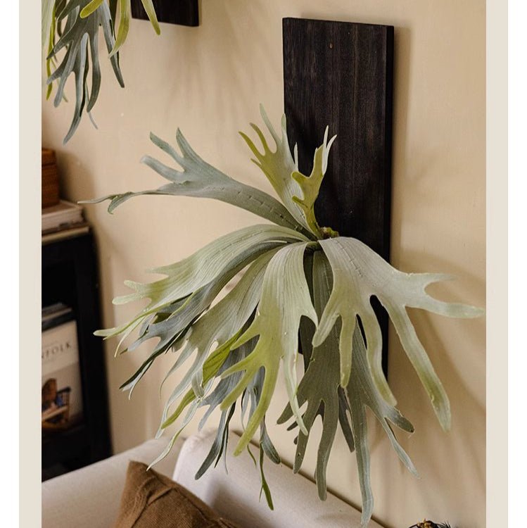 Artificial Antler Fern on Solid Wood Base mounted on dark wood plaque RusticReach wall decor on Tampa Home & Garden Store