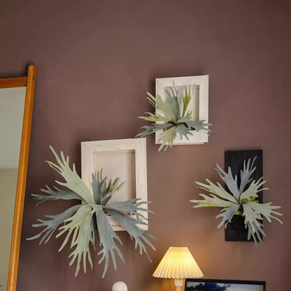 Artificial Antler Fern with Wooden Frame set of 3 wall frames with pale green fronds on wall on Tampa Home & Garden Store
