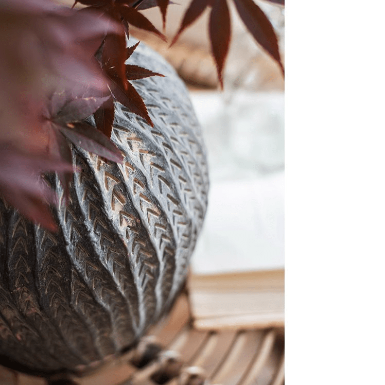Antique vase by RusticReach, artisan handcrafted dark gray ceramic with chevron texture on Tampa Home & Garden Store