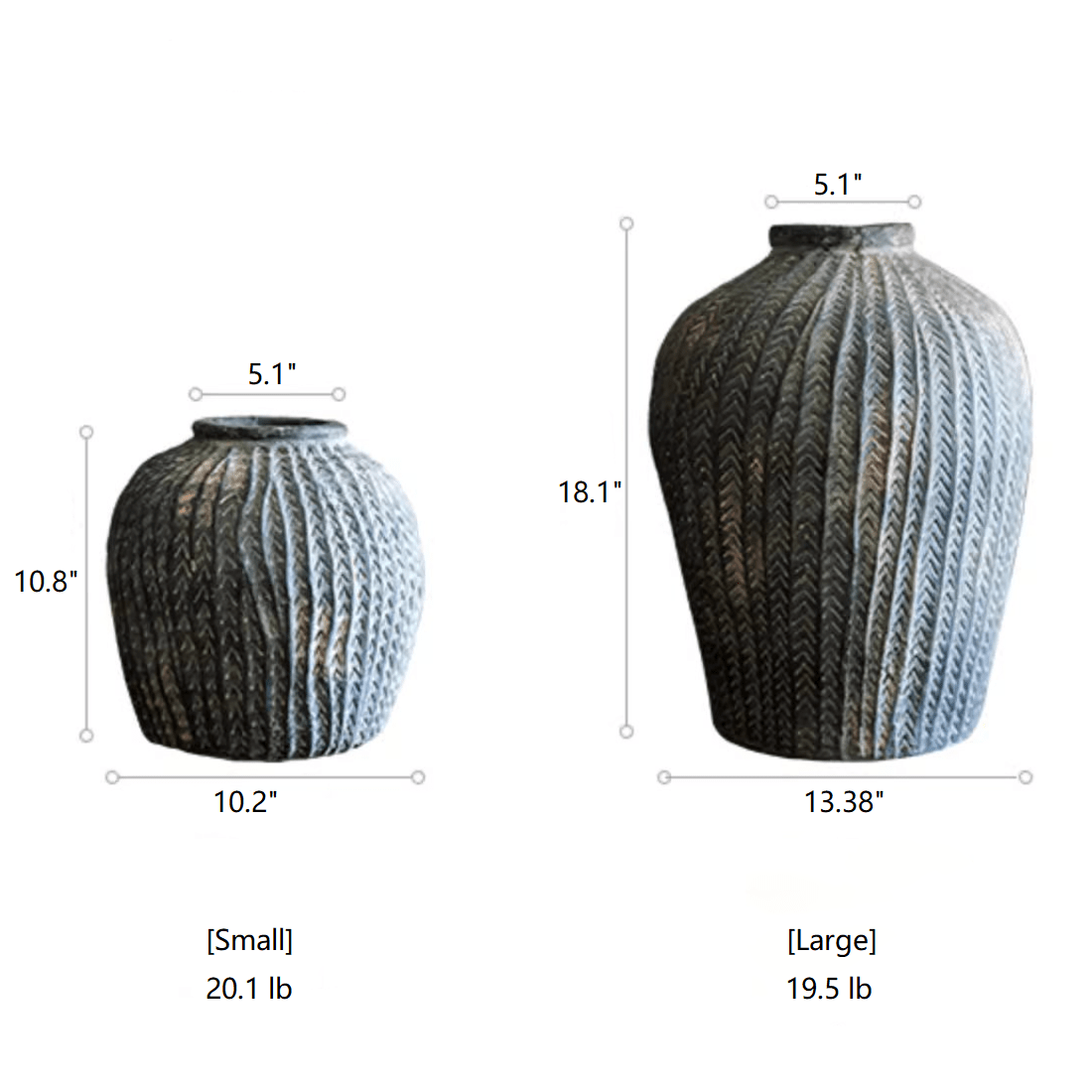 Artisan Vase set by RusticReach in dark ceramic with ribbed pattern, small and large on Tampa Home & Garden Store