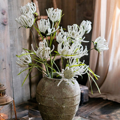 Faux silk sunflower stems in a weathered vase with white blooms, artificial flowers on Tampa Home & Garden Store