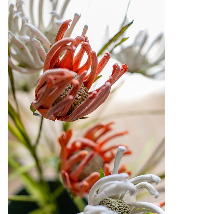 Faux Silk Sunflower Stem, orange and white blooms, RusticReach artificial stems, 2 stems on Tampa Home & Garden Store