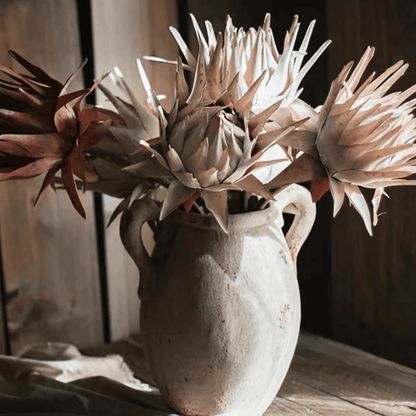 Artificial Artichoke Stem by RusticReach in cream and pink tones in a ceramic pitcher 37in tall on Tampa Home & Garden Store