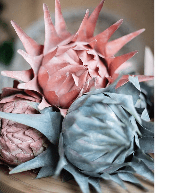 Artificial artichoke stems in pink and blue-green hues, RusticReach, 37 tall, set of 3 on Tampa Home & Garden Store