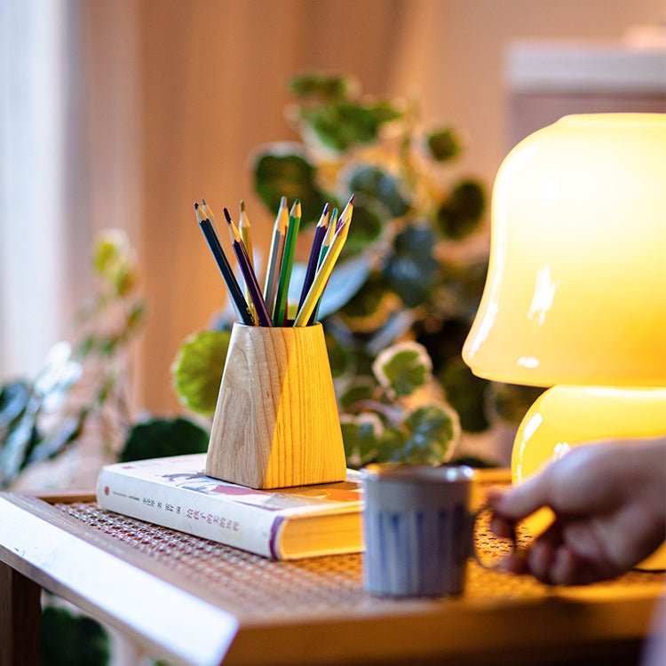Ash wood desktop pen holder by RusticReach with natural grain holds pencils on Tampa Home & Garden Store