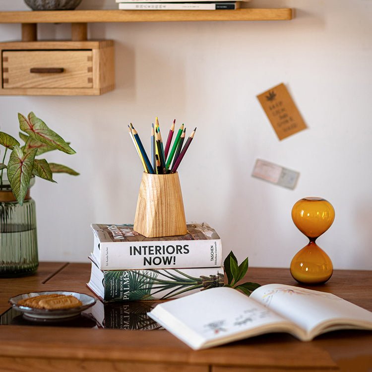 Ash Wood Desktop Pen Holder by RusticReach with colored pencils on Tampa Home & Garden Store
