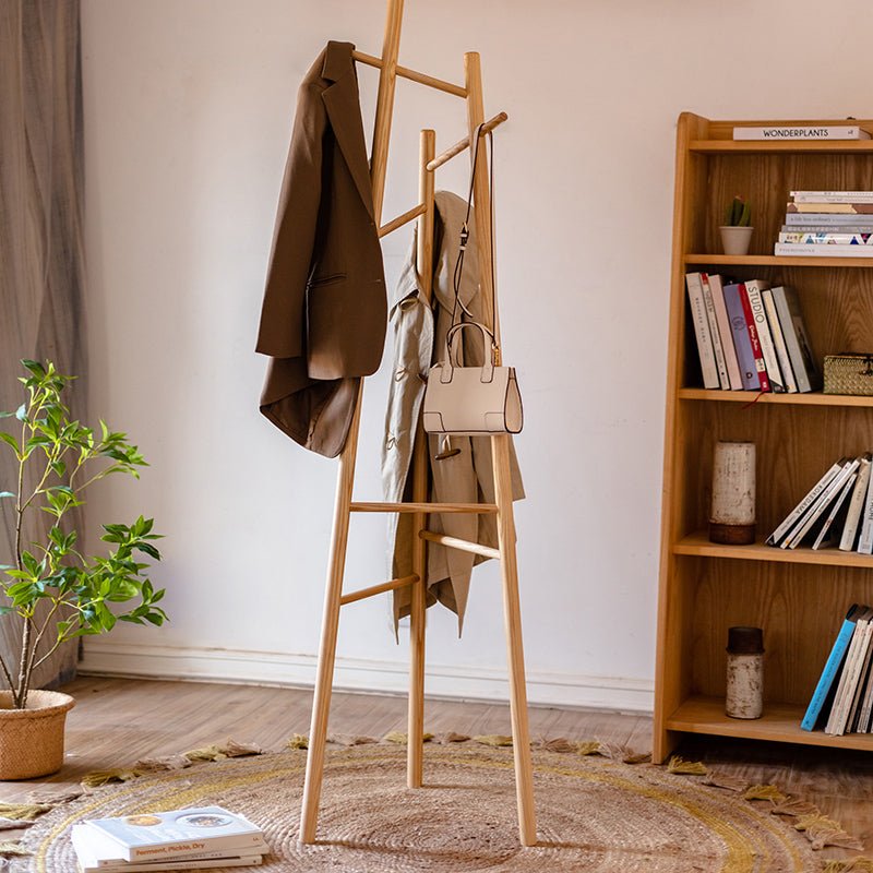 Ash wood coat rack by RusticReach, solid wood freestanding hall stand with coats and bag on Tampa Home & Garden Store