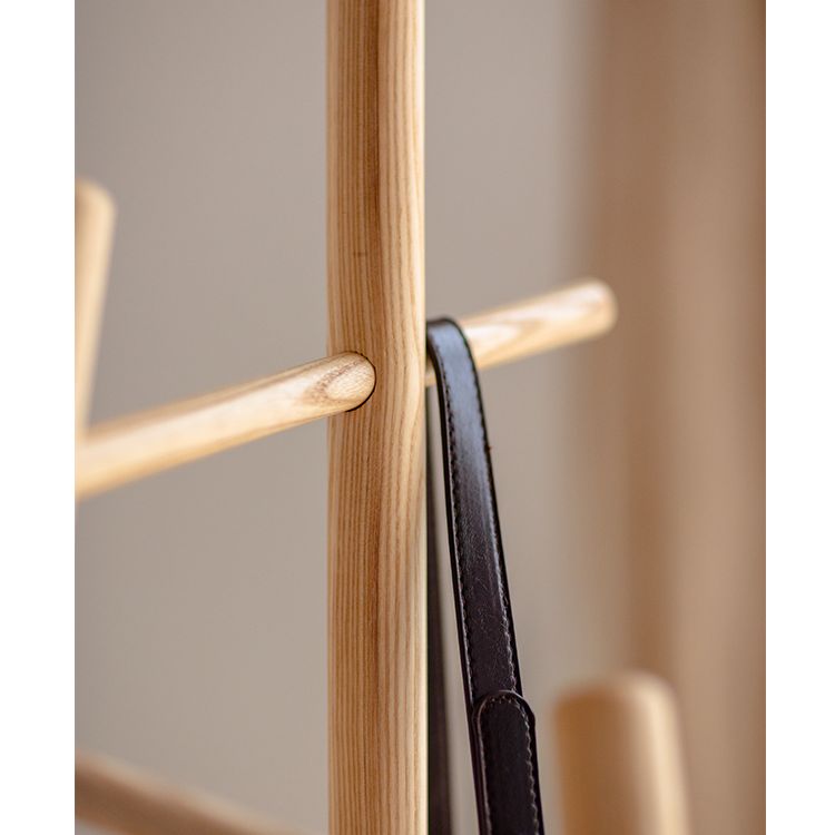Ash wood coat rack by RusticReach with solid posts and a brown leather strap on Tampa Home & Garden Store