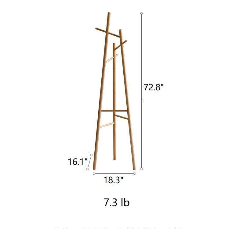 Ash Wood Coat Rack by RusticReach, solid wood with angled legs, 72.8 in tall on Tampa Home & Garden Store
