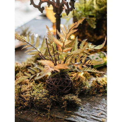 Artificial Fern Ball faux plant with warm fall colors in a woven brown sphere RusticReach on Tampa Home & Garden Store