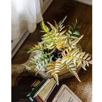 Artificial Fern Ball faux plant in fall yellow-green hues in a clear glass vase RusticReach on Tampa Home & Garden Store