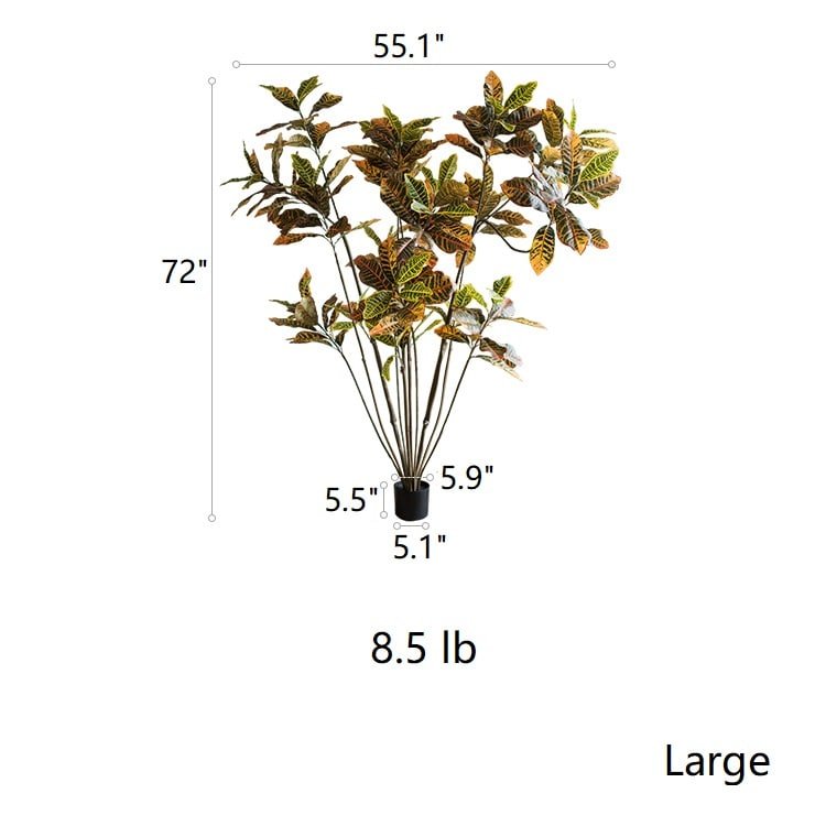Large leaf artificial croton tree in pot by RusticReach with yellow green leaves 72in tall on Tampa Home & Garden Store