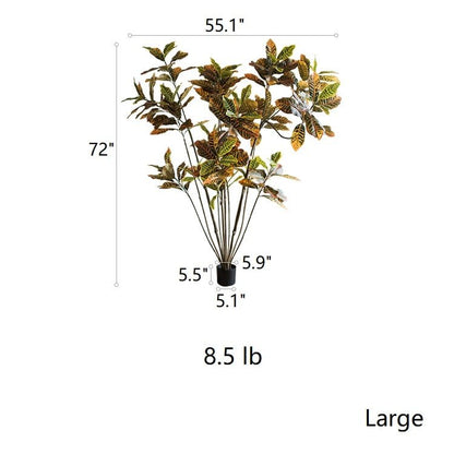 Large leaf artificial croton tree in pot by RusticReach with yellow green leaves 72in tall on Tampa Home & Garden Store