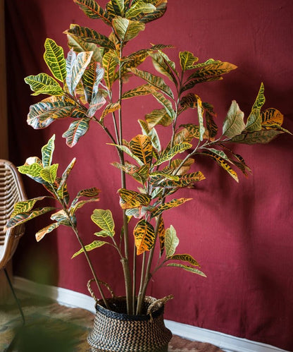 Large Leaf Artificial Croton Tree In Pot by RusticReach yellow and green leaves in a basket on Tampa Home & Garden Store