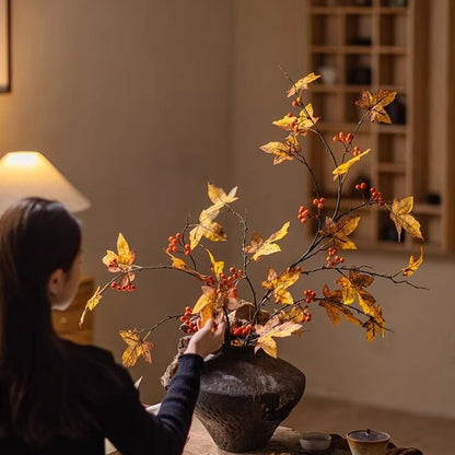 Autumn Maple Berry Branch plant by RusticReach with yellow leaves red berries in a dark vase on Tampa Home & Garden Store