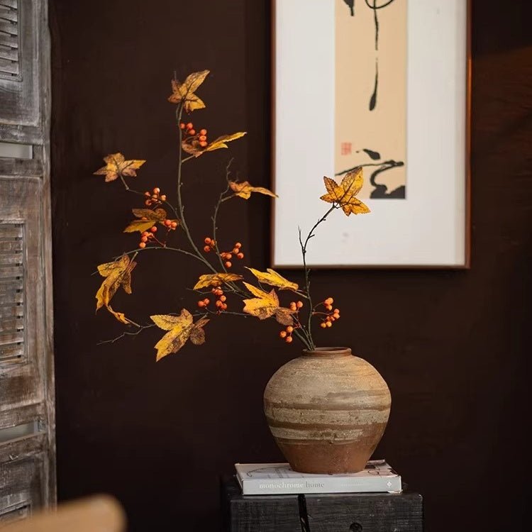 Autumn Maple Berry Branch 49.2in artificial plant in rustic vase with orange leaves RusticReach on Tampa Home & Garden Store