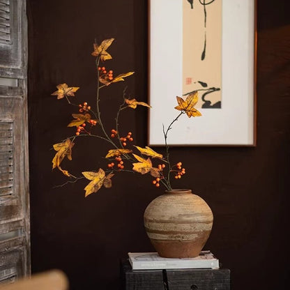 Autumn Maple Berry Branch 49.2in artificial plant in rustic vase with orange leaves RusticReach on Tampa Home & Garden Store