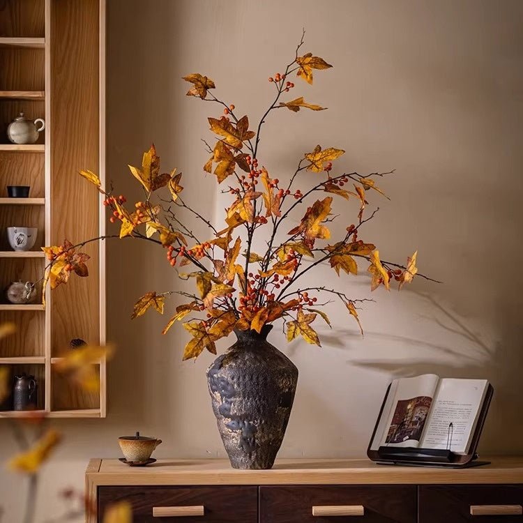 Autumn Maple Berry Branch 49.2-inch artificial plant in vase with leaves and red berries on Tampa Home & Garden Store