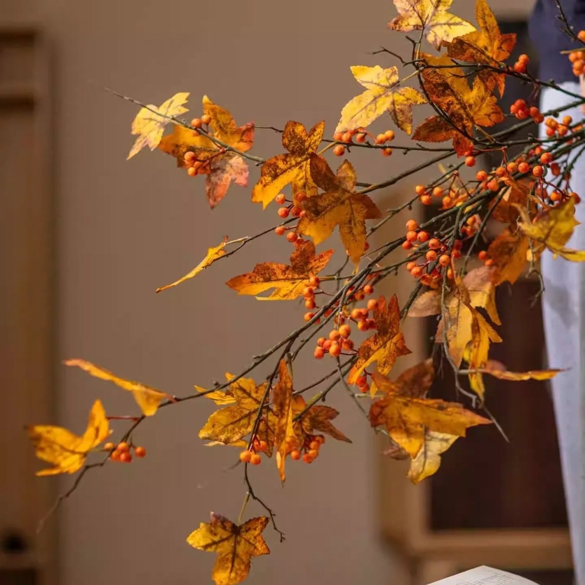 Autumn Maple Berry Branch artificial plant with orange leaves and berries RusticReach on Tampa Home & Garden Store