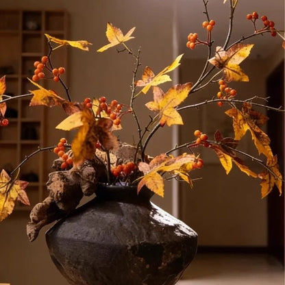 Autumn Maple Berry Branch artificial plant with orange berries and yellow leaves RusticReach on Tampa Home & Garden Store