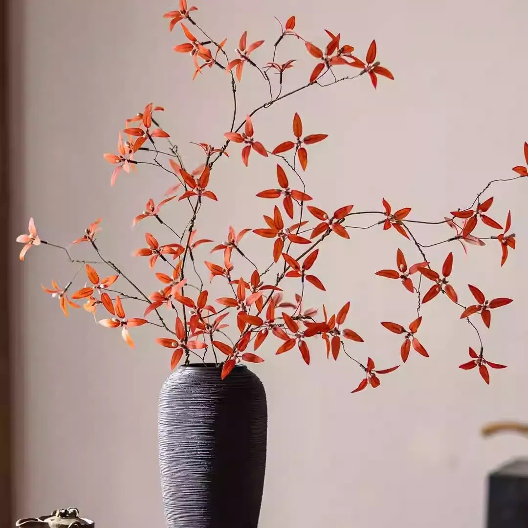 Autumn Pomegranate Leaf Stem, orange-red artificial branches in a ribbed vase RusticReach on Tampa Home & Garden Store