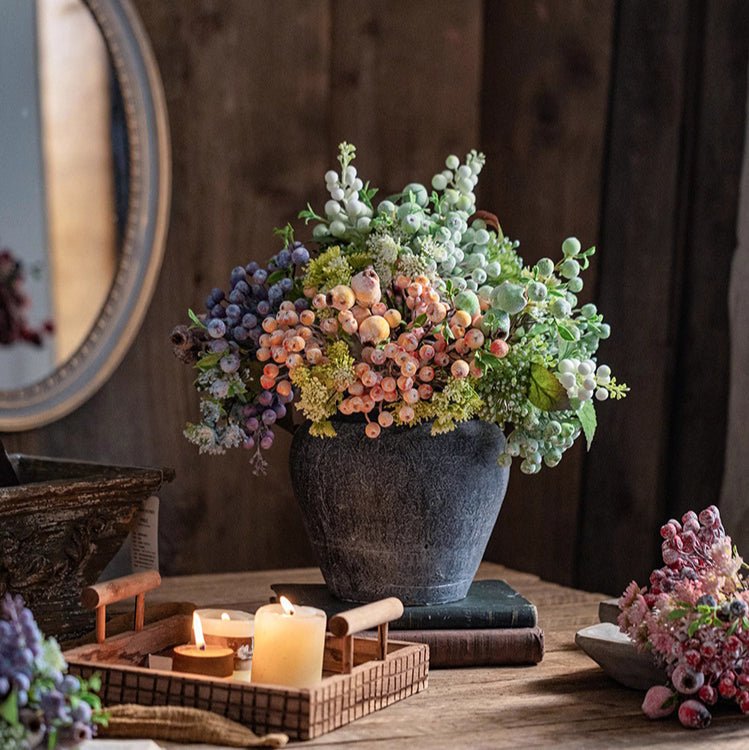 Blueberry and Greenery Bunch 13 inch artificial flora in a dark stone pot RusticReach on Tampa Home & Garden Store