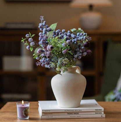 Blueberry & Greenery Bunch artificial flora in cream ceramic vase, RusticReach, 13in tall on Tampa Home & Garden Store