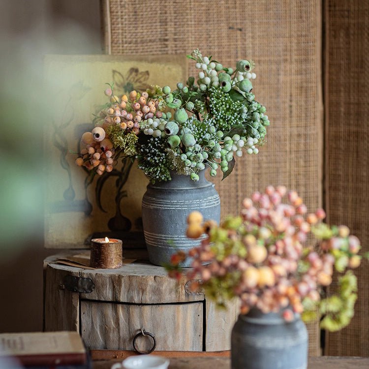 Blueberry & Greenery Bunch artificial flora RusticReach in a gray ceramic vase with blueberries on Tampa Home & Garden Store