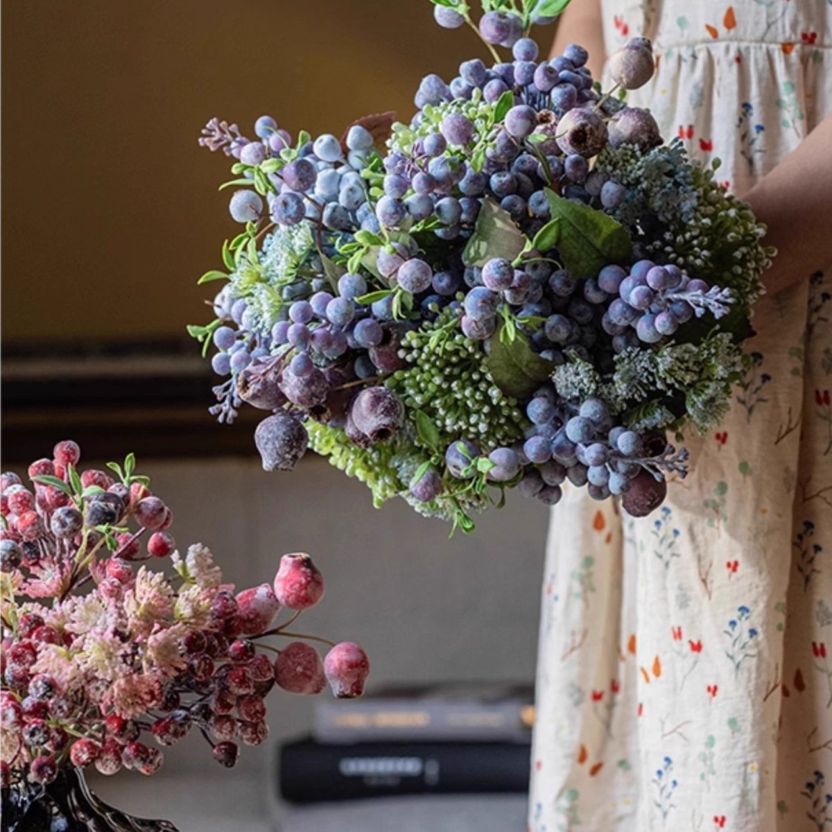 Blueberry & Greenery Bunch 13in tall artificial flora by RusticReach blue berries and greenery on Tampa Home & Garden Store