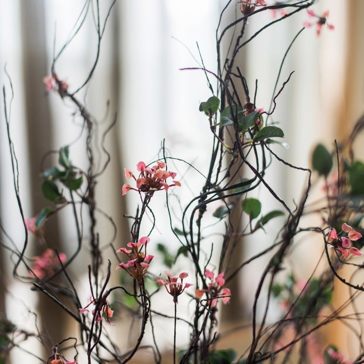 Faux baby's-breath vine stem 27 inches tall silk by RusticReach with pink blossoms on dark stems on Tampa Home & Garden Store
