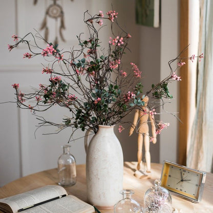 Faux baby's-breath vine stem 27in tall Silk with pink blossoms in a white vase RusticReach on Tampa Home & Garden Store