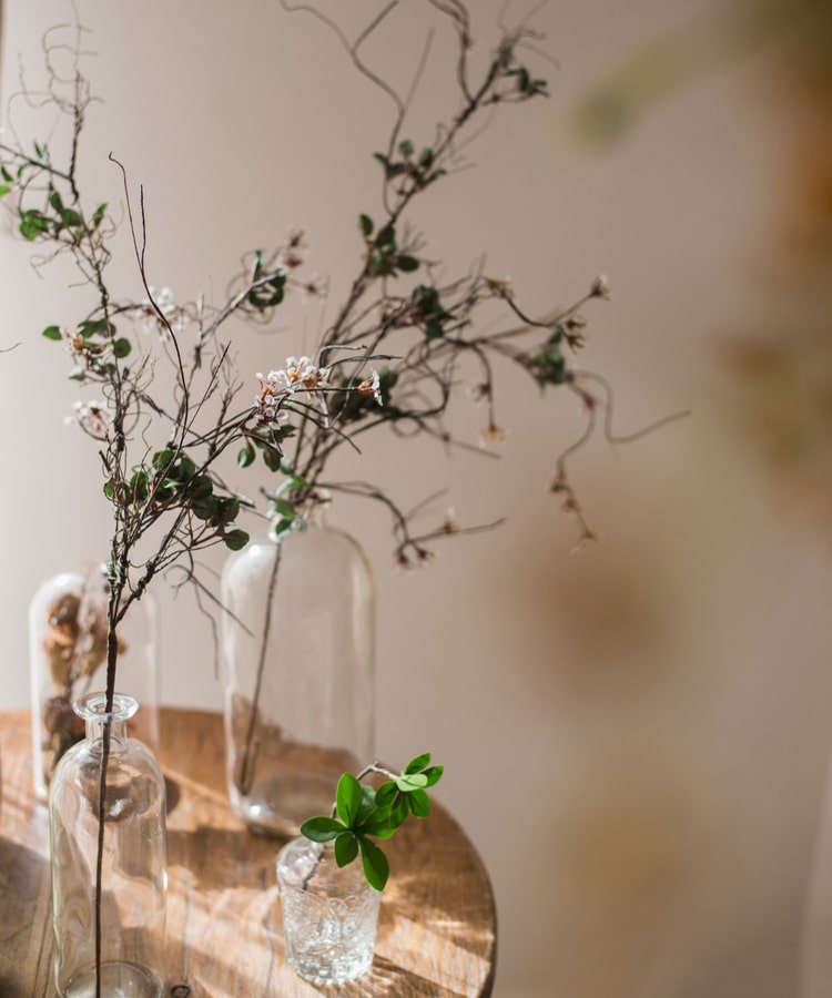 Faux colorful baby's-breath vine stem 27 inches tall Silk RusticReach blossoms in glass vases on Tampa Home & Garden Store