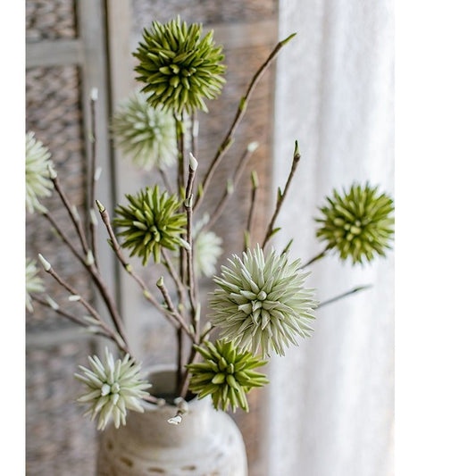 Round ball flowers on twig stems, green and pale green artificial flowering plant RusticReach on Tampa Home & Garden Store