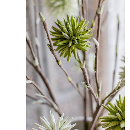 Round ball flower on twig stem, green artificial flowering plant on Tampa Home & Garden Store