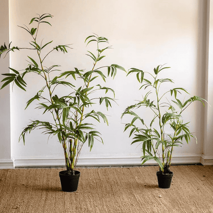 Artificial bamboo leaves in pots set of 2 with slender stems and green leaves RusticReach on Tampa Home & Garden Store