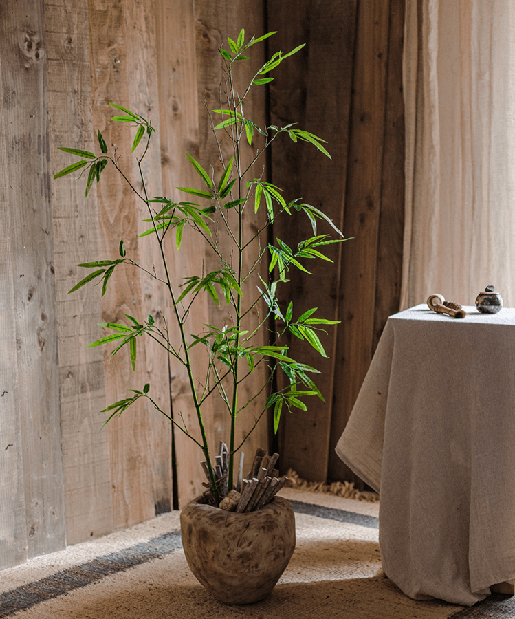 Artificial Bamboo Stem Faux Screen Plant set of 10 with green leaves in a brown ceramic pot on Tampa Home & Garden Store
