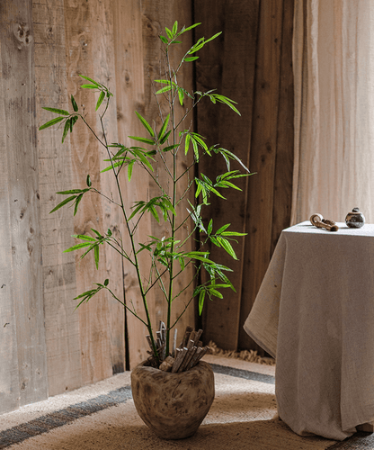 Artificial Bamboo Stem Faux Screen Plant set of 10 with green leaves in a brown ceramic pot on Tampa Home & Garden Store