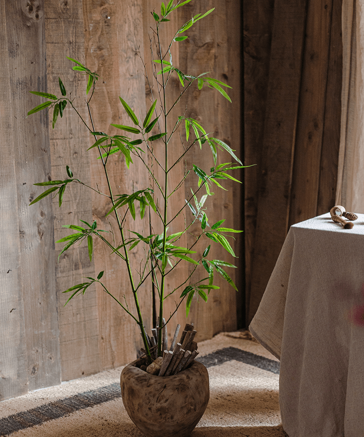 Artificial Bamboo Stem Faux Screen Plant Set of 10, RusticReach, green bamboo in a brown ceramic pot on Tampa Home & Garden Store