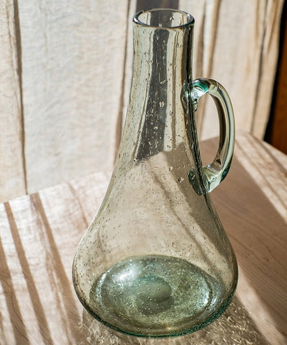 RusticReach bubble glass kettle vase, small opening, 13 inches tall, green tint and side handle on Tampa Home & Garden Store