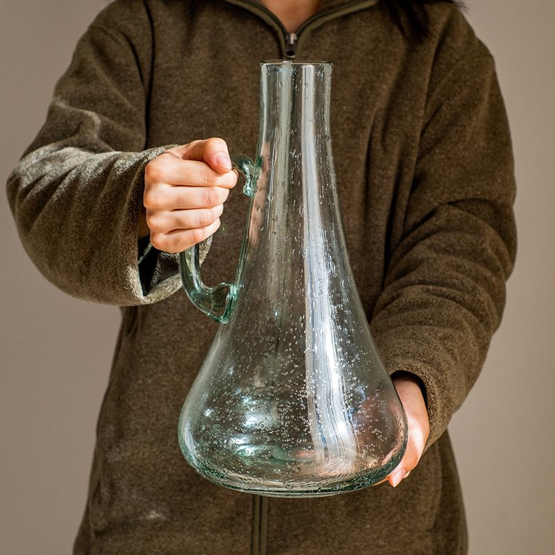 RusticReach small-opening bubble glass kettle vase, 13in tall, clear glass with bubbles on Tampa Home & Garden Store