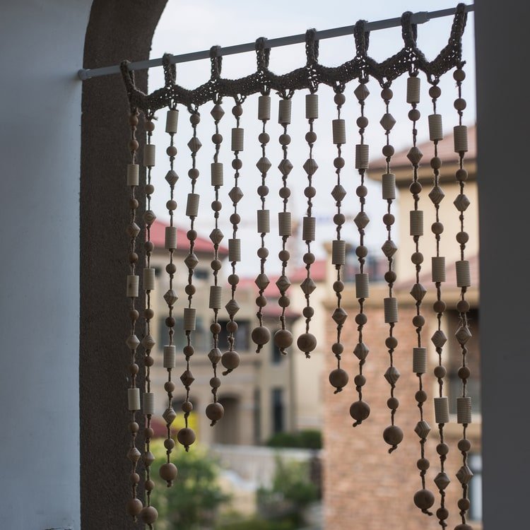 Wood Beaded Door Curtain by RusticReach brown wooden beads on multiple strands on Tampa Home & Garden Store