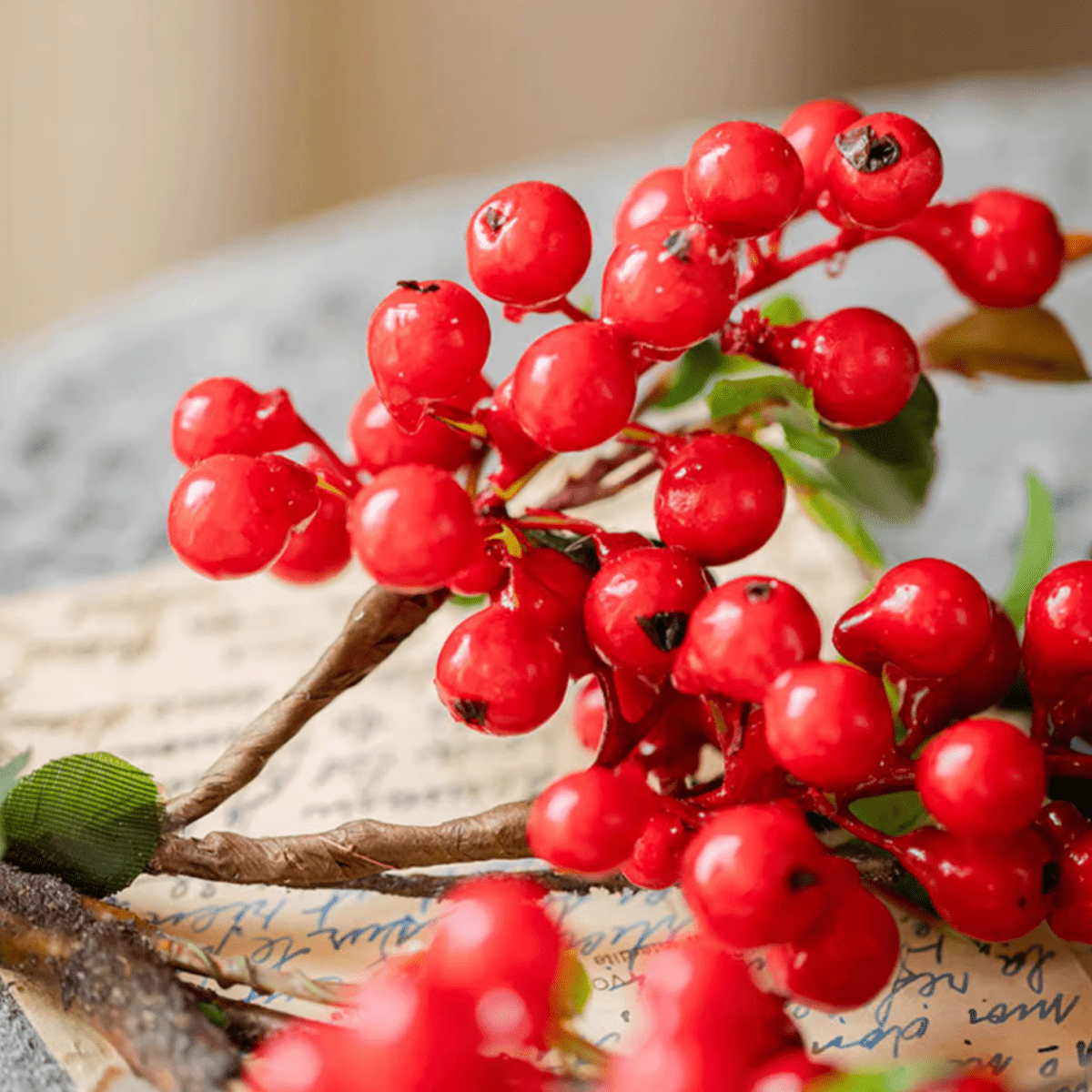 Artificial fruit berry stem red silk plant 17in tall RusticReach on Tampa Home & Garden Store