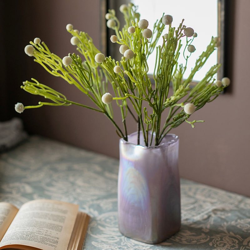 Artificial Berzelia Fruit Stem 24in tall faux in iridescent purple vase by RusticReach on Tampa Home & Garden Store