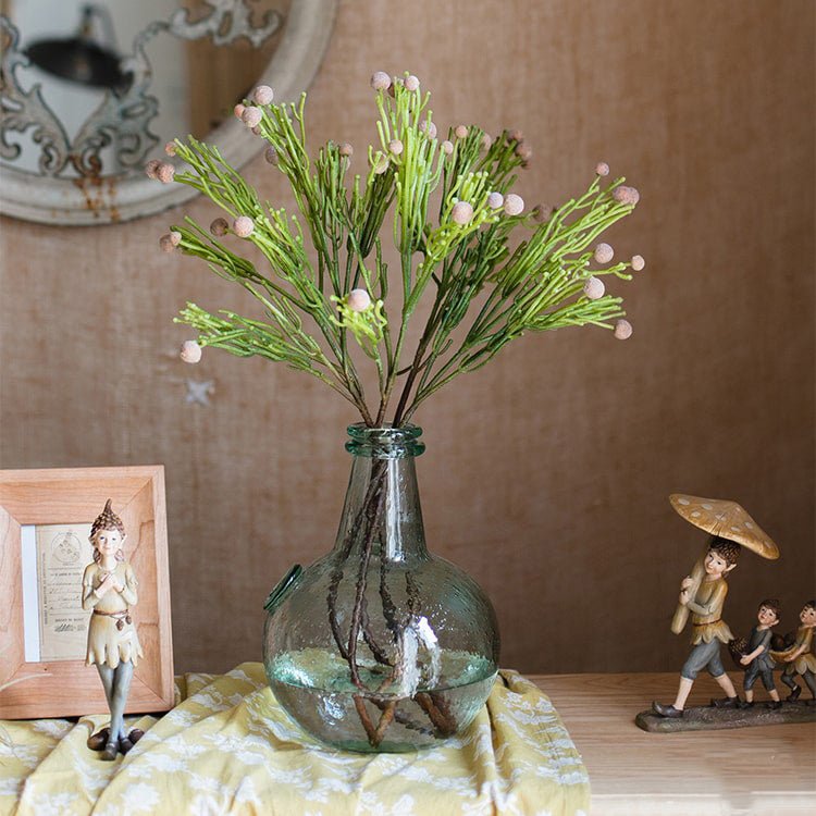 Artificial Berzelia Fruit Stem 24in tall in green glass bottle vase with pink buds RusticReach on Tampa Home & Garden Store