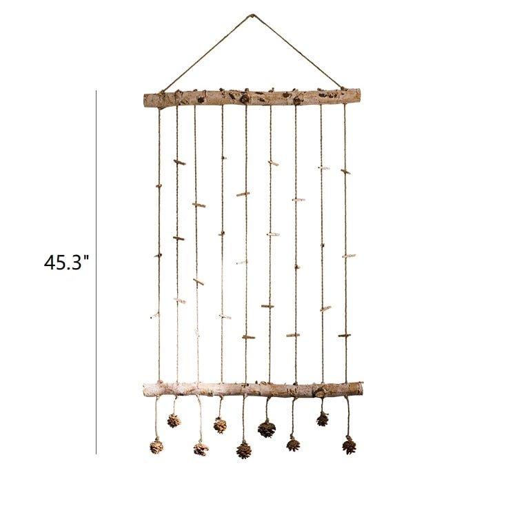 Birch Wood Photo Wall Hanger by RusticReach natural birch with vertical cords and pinecone charms on Tampa Home & Garden Store