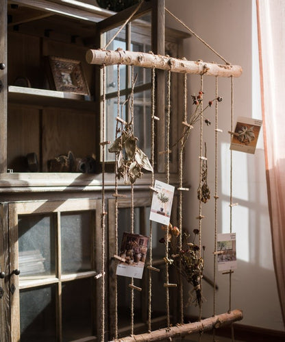 Birch Wood Photo Wall Hanger by RusticReach with natural twine cords and clothespin clips on Tampa Home & Garden Store
